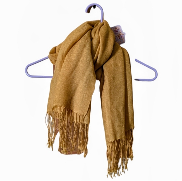 NaturallyKnotty Women's OS Vintage Muted-Yellow Fringed Neck Wrap Scarf Shawl - Picture 2 of 11